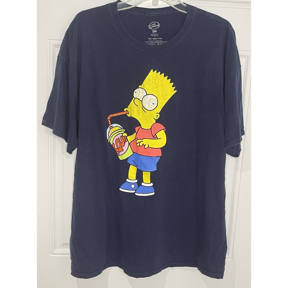 The Simpsons Men's XXL 2XL Graphic Black T Shirt Bart Simpson Squishee Squishy